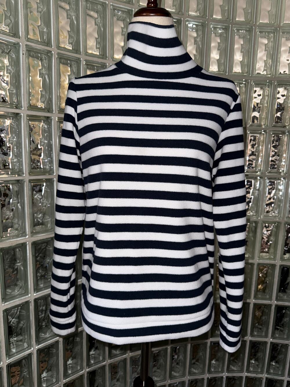 Dudley Stephen's Navy/White Striped Park Slope Turtleneck Fleece Sweater - Sz M